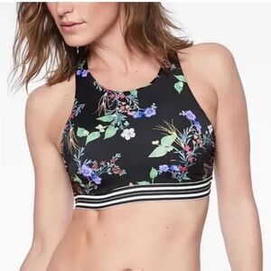 Athleta High neck black floral bikini top size 32 B/C